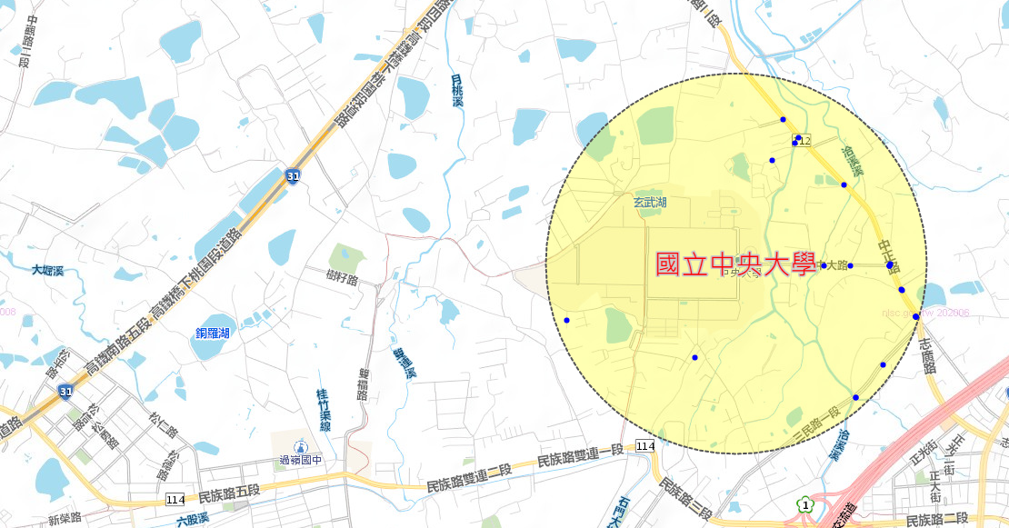 中央大學周邊道路安全資訊圖